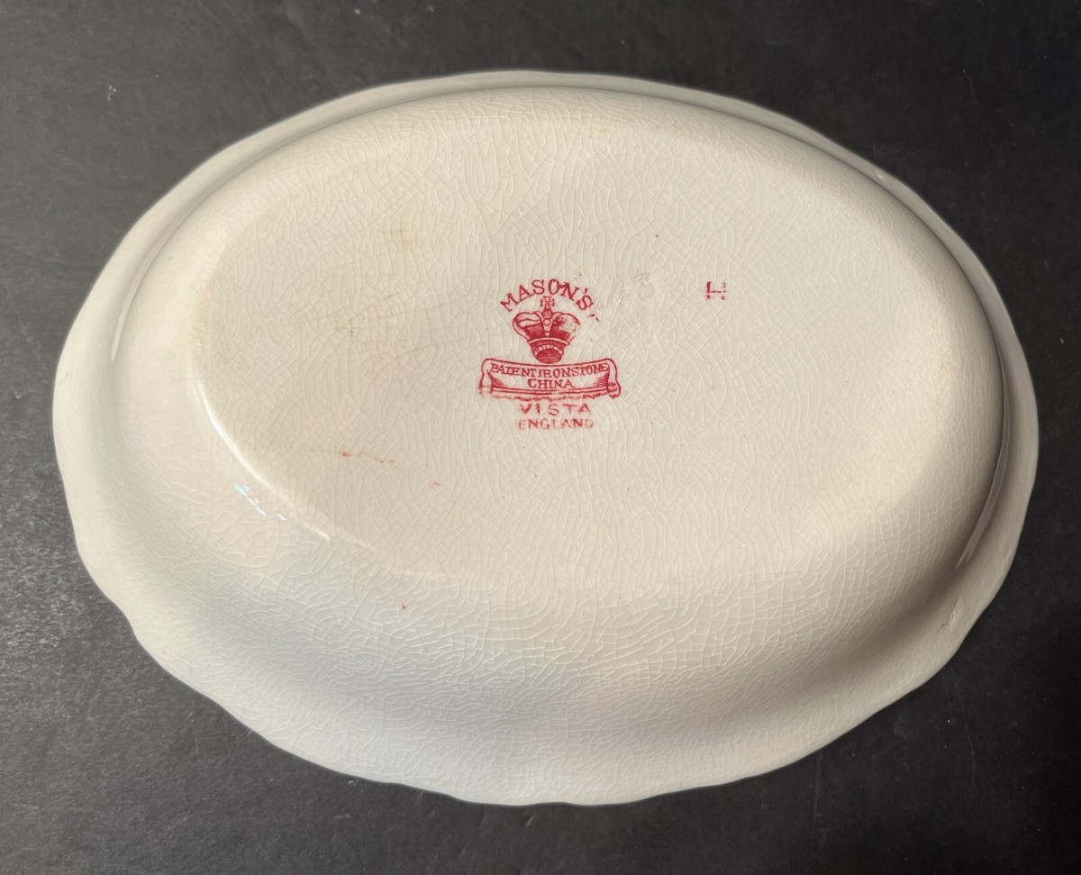 Vintage Mason's VISTA England Red / Pink Transferware Oval