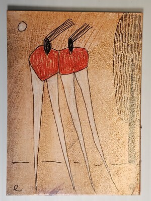 e9Art ACEO two women with long legs outsider art brut naive