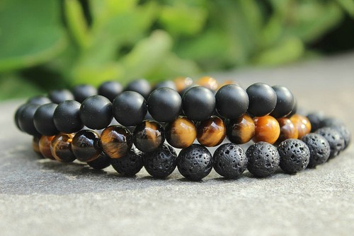 3Pcs Fashion Mens Black Onyx Lava Stone Essential Oil Diffuser Beaded Bracelets - Picture 9 of 9
