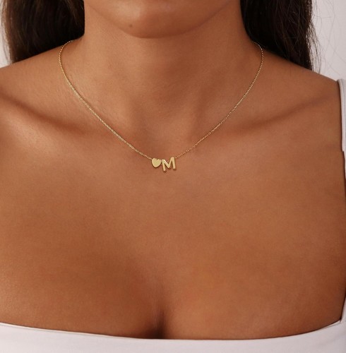 Collares con inicial de corazón para mujer enchapados en oro de 14K delicado corazón letra de la A a la Z - Imagen 160 de 265