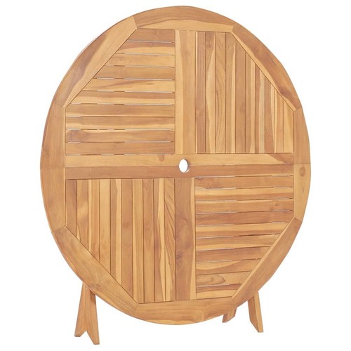 Wooden Dining Table With Umbrella Hole Round Folding Outdoor Garden Furniture - Picture 5 of 9