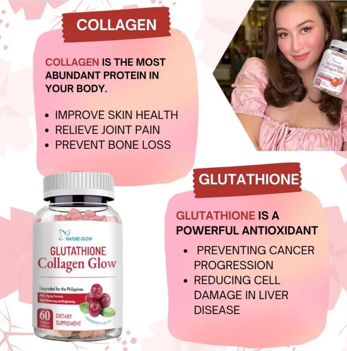 nature glow glutathione collagen glow review Nature Glow Glutathione Collagen - Cranberry Flavor, 60 Chewable Gummies