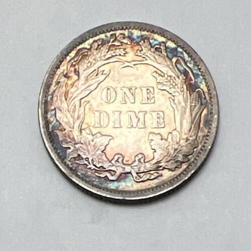 Uncirculated Toned 1891 Philadelphia Mint Silver Seated Liberty Dime - Picture 2 of 3