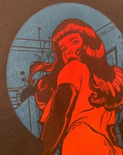 Keyhole Vouyer 13" Feminist Pin-Up Letterpress Print Comic Tattoo Art 50s Woman