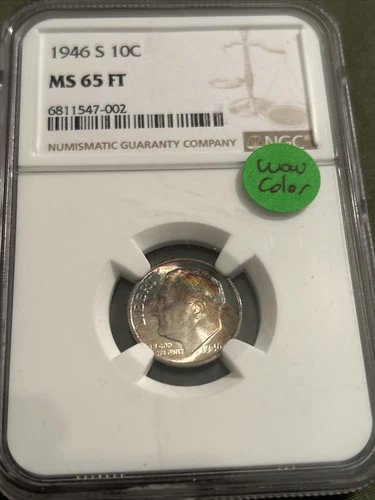 1946 S Roosevelt Dime MS65 FT NGC. Full Torch!! Rare Color Toning 🔥🔥