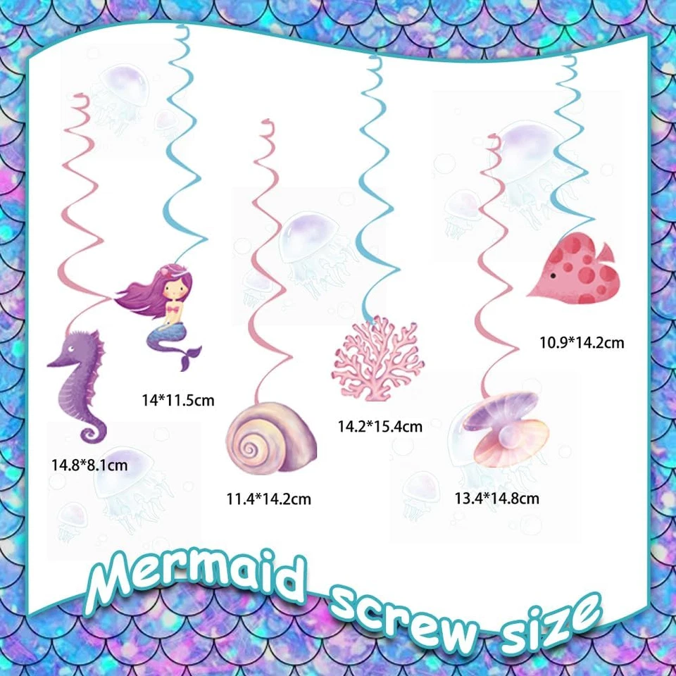 Mermaid Birthday Decor Set for Girls - Balloons, Banner, Tablecloth, Swirls - Image 2 of 4