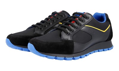 PRADA Leder + Nylon Sneaker - LINEA ROSSA - Schwarz Cobalt Blau NEU -  6,5 40,5