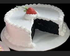 Fake Food White Icing Chocolate Slice out Cake with Strawberry 8x3”