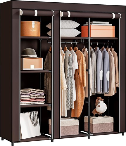 34" Tragbarer Kleiderschrank Schrank Aufbewahrung Organizer Metall Hängeregal Vliesstoff - Bild 9 von 12