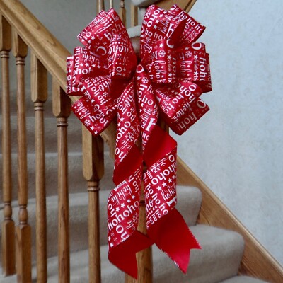 10'' WIDE RED & WHITE HO HO HO MERRY CHRISTMAS BOW~DECORATION FOR WREATHS GIFTS