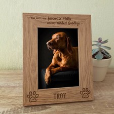 Image of Personalised Engraved Wooden Photo Frame 5x7 Pet Dog Memorial Hardest Goodbye