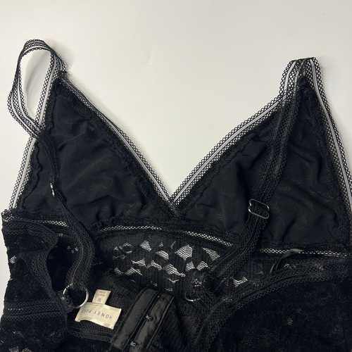 Honey Punch Women Black Bodysuit Medium Goth Lace Sexy - Picture 7 of 10