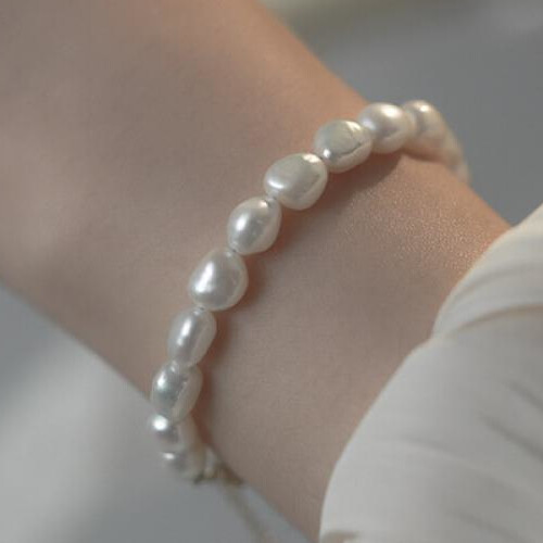 Genuine Freshwater BAROQUE Pearl & Solid Sterling 925 Silver adjustable bracelet - Picture 1 of 2