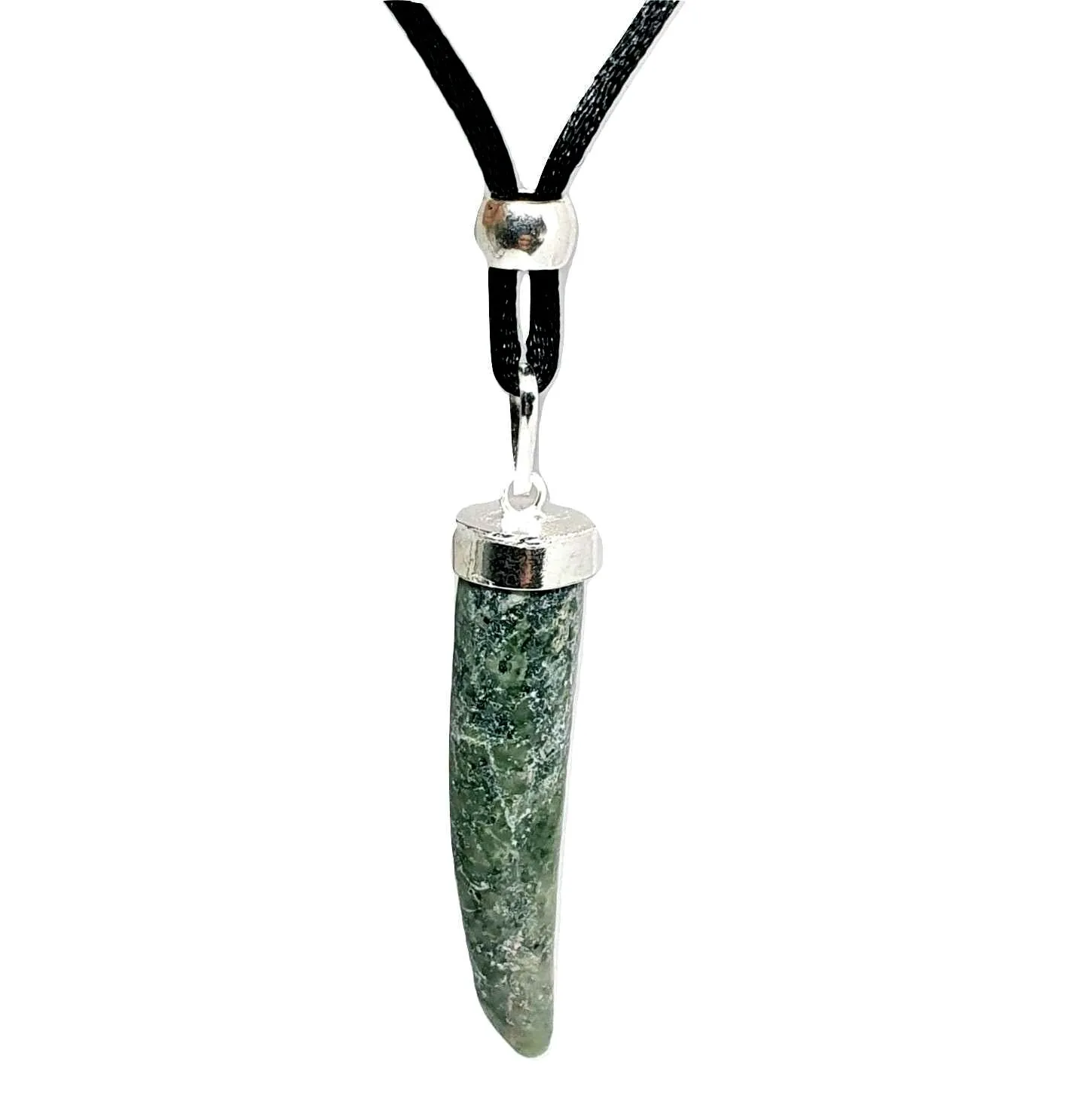 Jade Pendant Nephrite Necklace Horn Claw Gemstone Silver Bead Cord Jewellery
