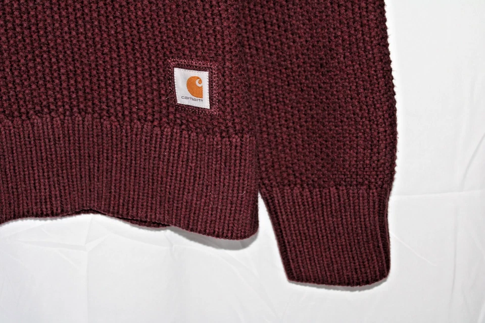 Carhartt Burgundy Sweater Cotton Blend Knit Black Elbow Pads Crew Neck M - Изображение 4 из 4
