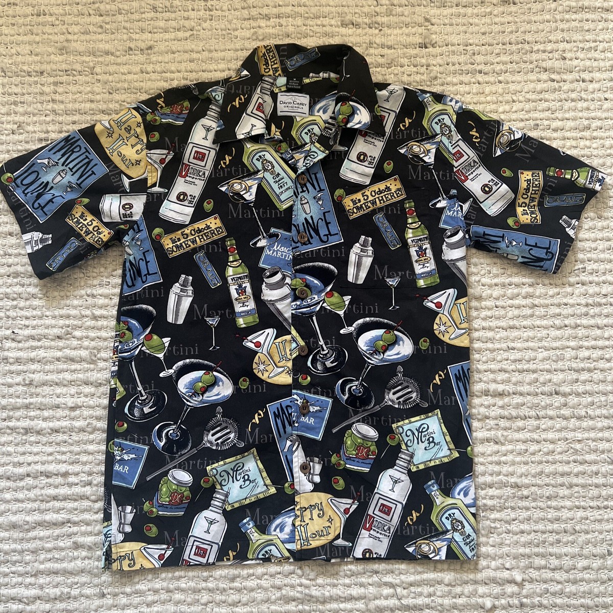 Dave Carey Originals Camp Shirt Martinis “HAPPY HOUR” Men’s Size Medium - Main Image