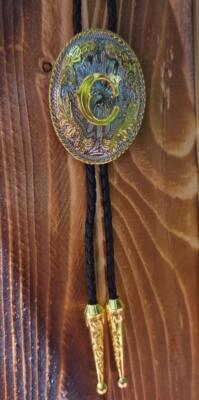 INITIAL LETTER '' C '' SILVER AND GOLD SHINY RODEO COWBOY BOLOTIE WESTERN BOLO TIE