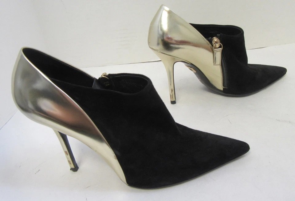 Ботинки ROGER VIVIER черные замшевые золотистые кожаные с заостренным носком на каблуке размер 37,5 - Изображение 4 из 4