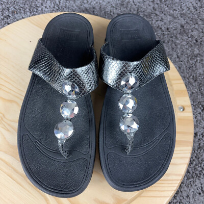 FitFlop Petra Sandals Womens Size 10 Metallic Silver Leather