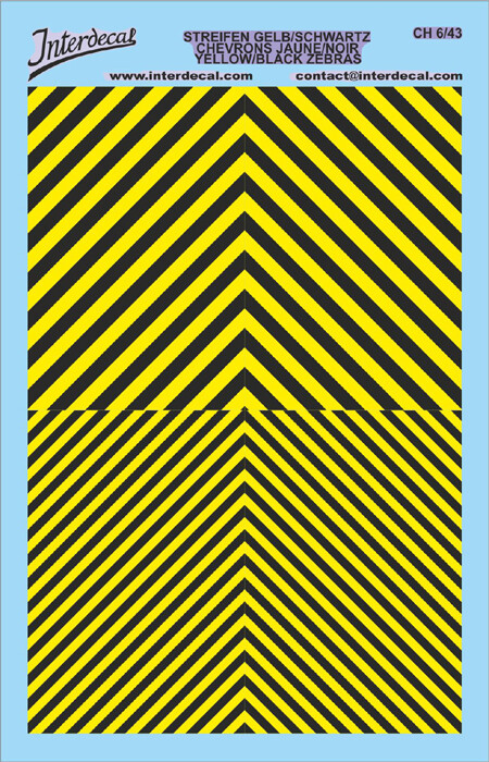 Décalcomanies Chevrons Jaune-noir 1/18 - 170x120mm - Marque INTERDECAL - Origine Allemagne - Neuves