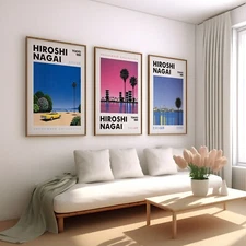 Hiroshi Nagai 3 Piece Vintage SET, Framed / Canvas / Art Print, Miami 1980's Art