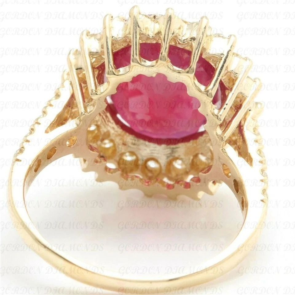 9.00ct Oval Cut Natural Ruby & Diamond Engagement Ring 18K Yellow Gold Plated - Image 4 of 4