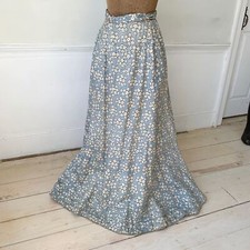 Antique Silk Skirt French blue floral Victorian long skirt cottagecore cottage