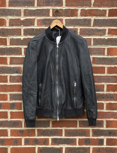All Saints Mens NIKO Leather Bomber Jacket XL EXTRA LARGE Black 2 Biker A486 - Picture 2 of 6