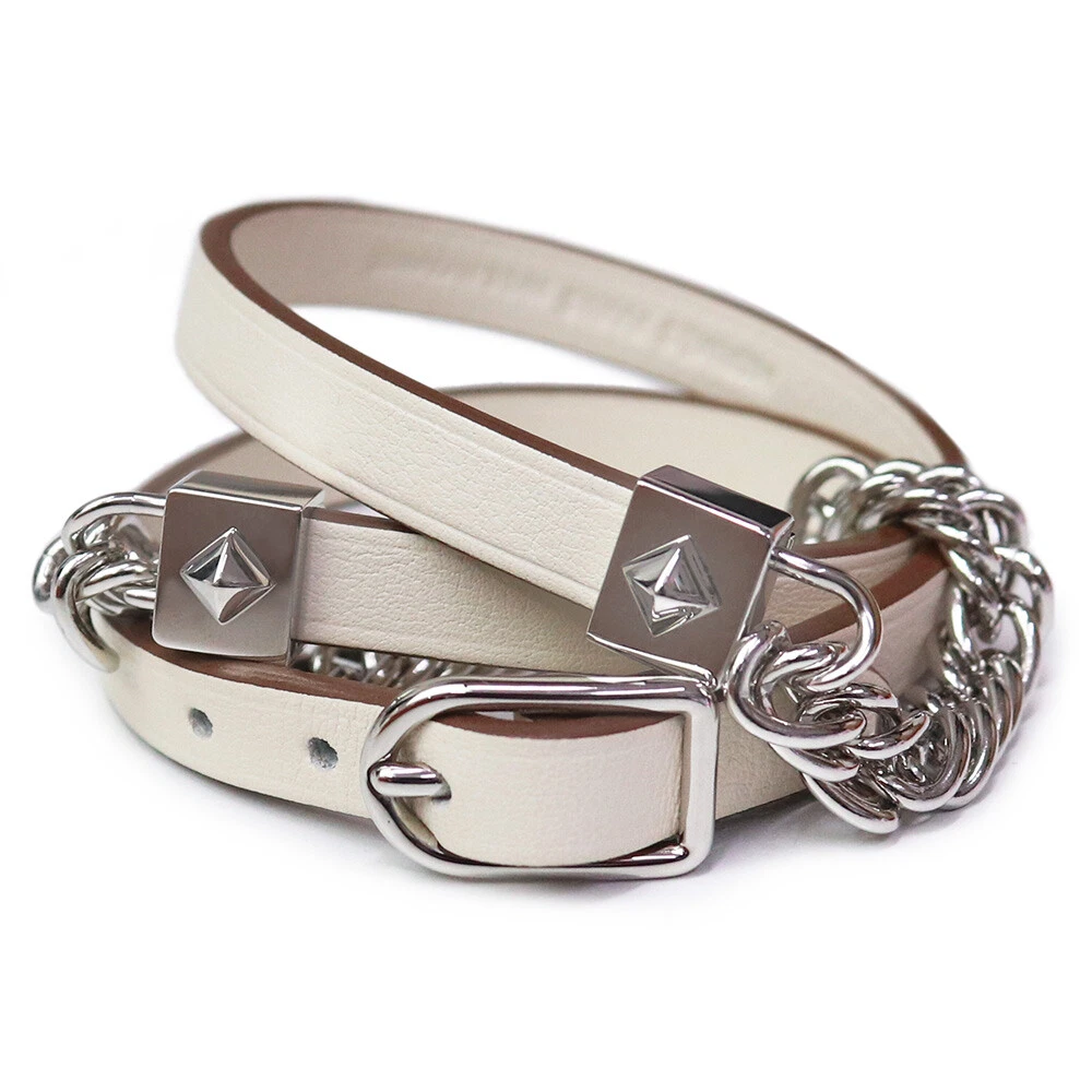 HERMÈS Bracciale HERMES Gourmette Equestle Veau Swift & Placcato Palladio Nata