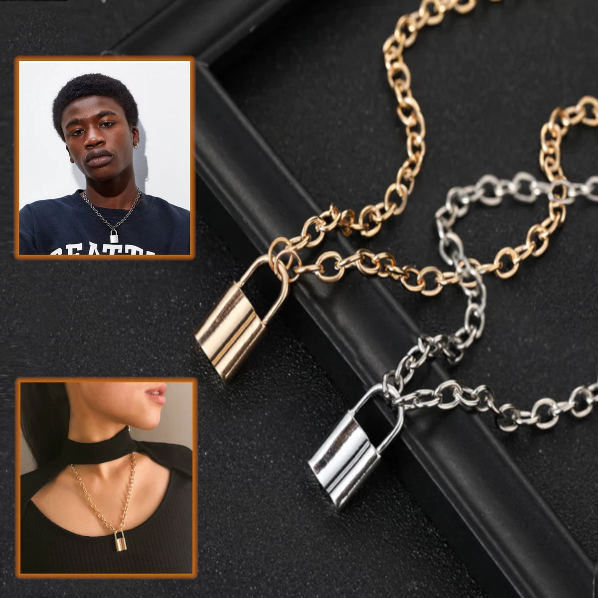 Punk Chain with Lock Necklace for Women Men Padlock Pendant