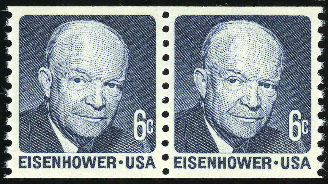 切手95 US #1401 6¢ Eisenhower pair, shiny gum, 