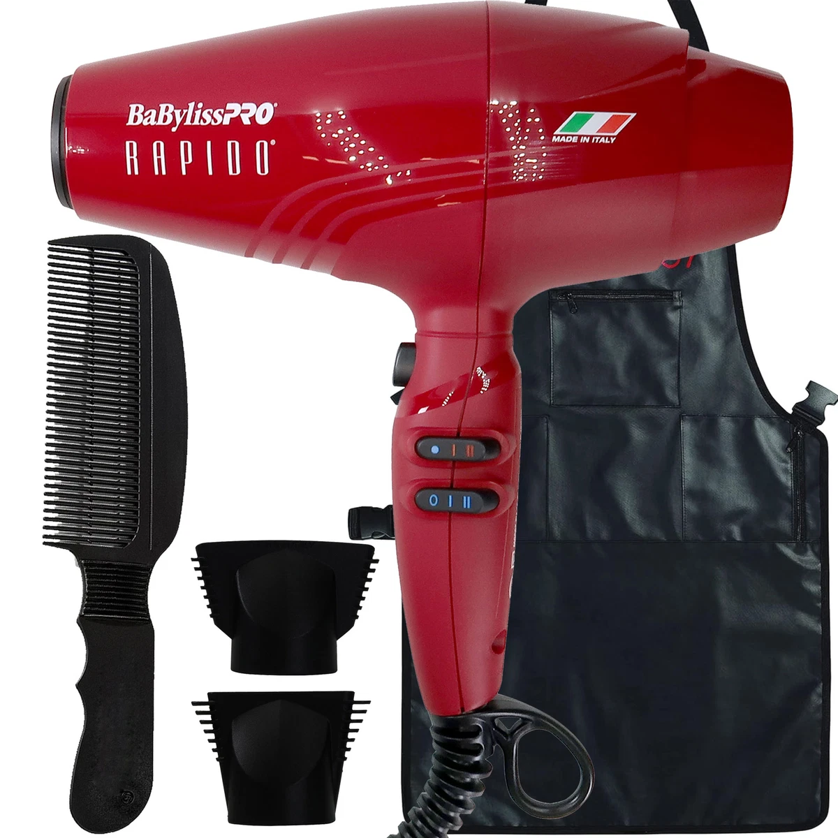 BaByliss Pro Nano Titanium Hair Dryer 2000W Red BRRAP1 with Comb and Apron eBay