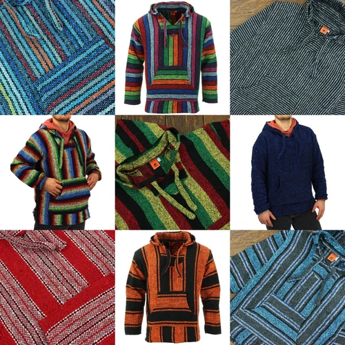 Recycled Mexican Baja Jerga Hoody Sweatshirt Jacket Hooded Warm Hippy Plus Size