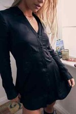 UO Renee Black Shirt Dress Buttondown Long Sleeve Collared Mini Small S NEW