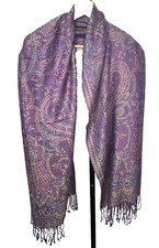 Boho Purple Paisley Scarf Shawl Wrap Fringe Tassel Feminine Date Night New Soft