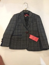 Boys Blue/grey Blazer With Check And Blue Elbow Patch, Sizes 2,4