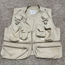 VTG Bazooby Fishing Vest Men XL Khaki Cargo Hunting Photography Full Zip Pockets