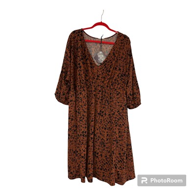 Ava & Viv Women' Dolman 3/4 Sleeve Knit Empire Waist Dress Brown Houndstooth XXL