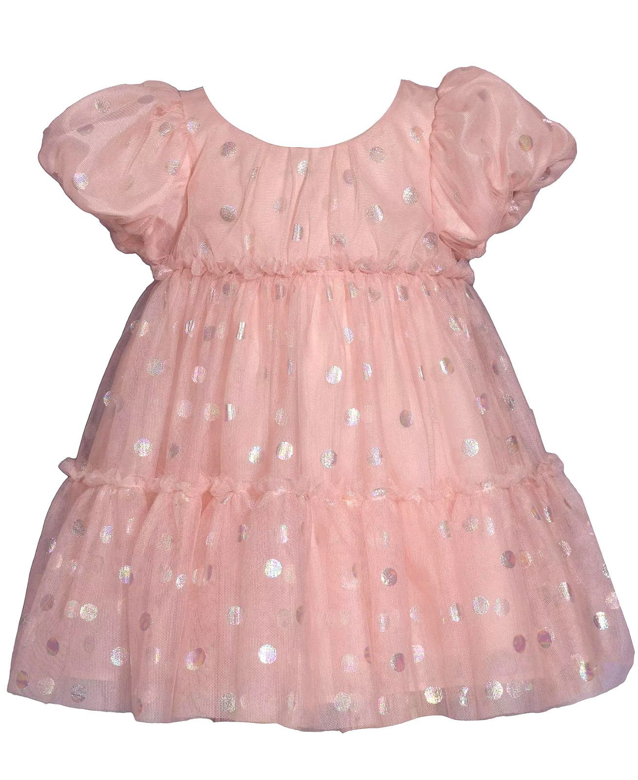 NWT Bonnie Baby Girls Pink Foil Dot Dress Set 3-6M Puff Sleeve Ruffle Tulle 2 Pc