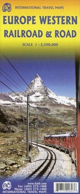 Western Europe Rail & Road Travel Reference Map 1:2,500,000