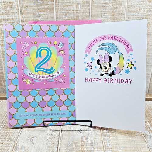 Hallmark Geburtstag Grußkarte 6x8 zwei Minnie Mouse Meerjungfrau rosa Aufkleber - Bild 6 von 10