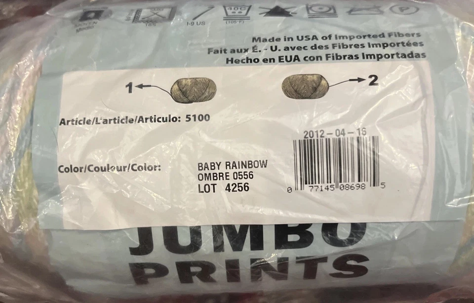 Vtg Caron Jumbo Prints Baby Rainbow Ombré Yarn 10 Oz Skein 100% Acrylic New - Image 4 of 4