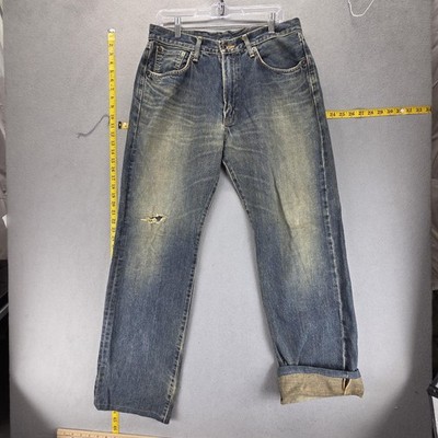 Edwin 505 Jeans Mens Blue Selvedge Dirty Wash Whiskers Zip Fly Fits 32x32