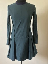 Cacharel Dress Military Style with Zip Up sz 6 Green with Blue ribbed Collar