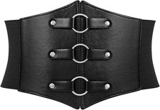 Wide Elastic Lace up Pirate Corset Belt for Dress, Black Renaissance Waist Cinch