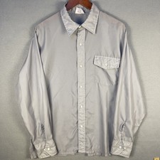 Vintage Skyr Nylon Shirt Mens Medium Gray Silver Long Sleeve Pocket Disco 70s