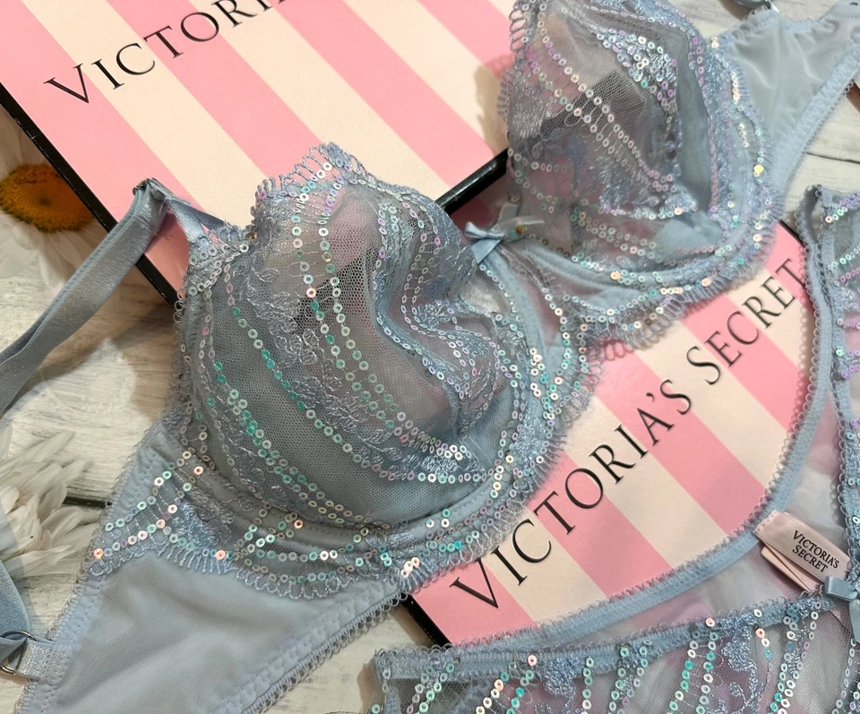 Victoria’s Secret Wicked Iridescent Embroidery Unlined Bra Panty Set Blue - Image 3 of 4