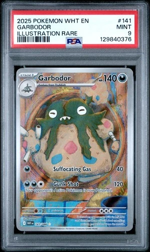 2025 POKEMON WHT EN-WHITE FLARE ILLUSTRATION RARE #141 GARBODOR PSA 9
