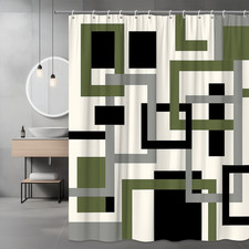 Geometric Black and Green Shower Curtain - Modern Fabric Design