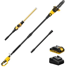 Pole Saw 8-Inch Cordless Tree Trimmer and 18-Inch Pole Hedge Trimmer 2-In-1,1...